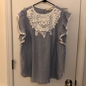 Pinstripe, lace-bib top